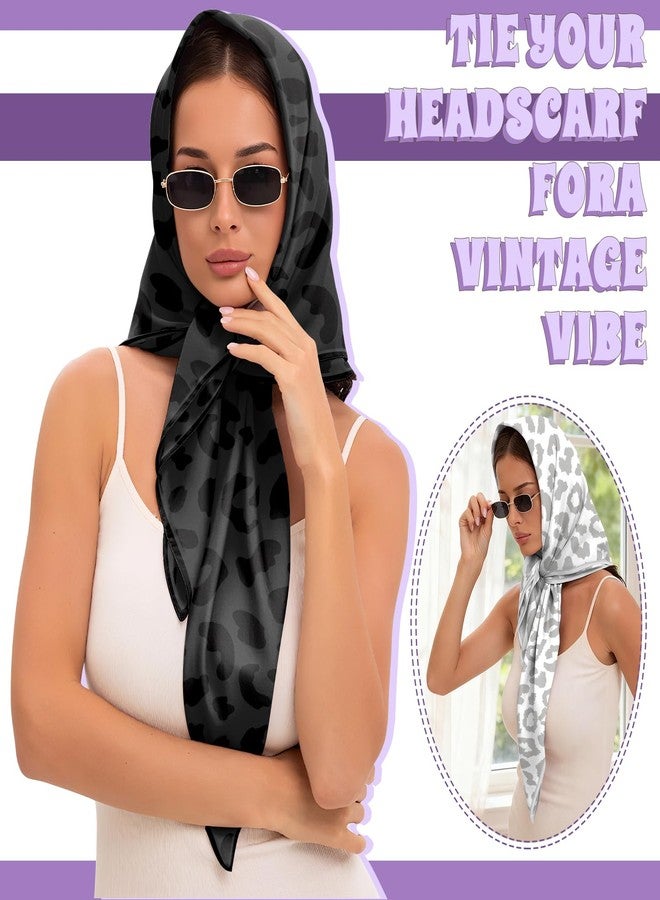 BHAHB 2PCS Silk Feeling Scarf 27.5 Inches Satin Large Square Head Hair Wrap Scarves Bandanas Cute Aesthetic for Women Girls-Black White Leopard - Image 4